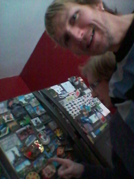 Selfie with my Mum and her fridge magnets.