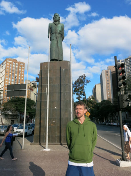 By the Tiradentes statue in Belo Horizonte, Brazil.