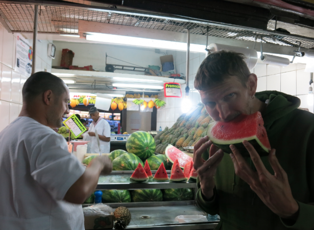 Eating watermelon in Mercado Central in Belo Horizonte Brazil