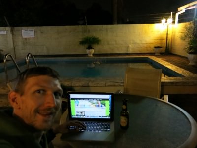 Wifi by the pool at night with a beer!