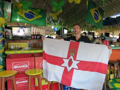 Flying the Northern Ireland flag in Belem watching the last Quarter Final.