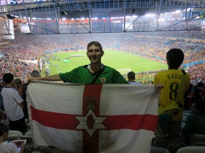 Flying my Northern Ireland flag at the Argentina v. Germany World Cup Final in Rio De Janeiro, Brazil.