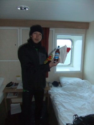With my Quilmes beer for the Antarctica toast at King George Island.