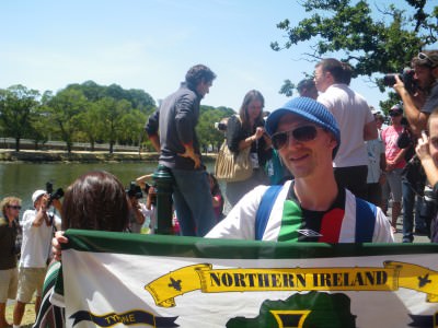 Yes that's me and Roger Federer in Melbourne! Flying the Northern Ireland flag in front of him!!
