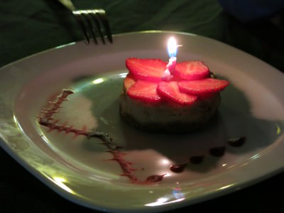 Strawberry cake and candle.