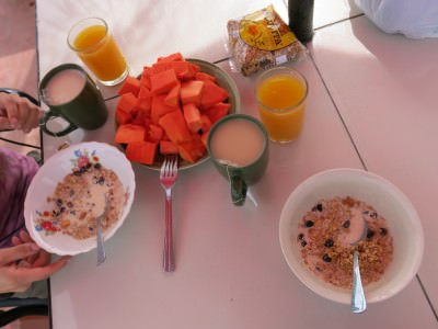 Breakfast we made in the kitchen at Hotel Mikaso.