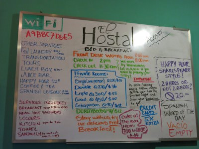 El Hostal - the noticeboard.