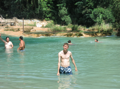Swimming in the waters in front of Agua Azul waterfalls in Mexico.