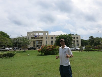 In front of the National Assembly in Belmopan, Belize.