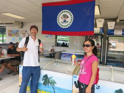 Panny and I with our ice creams at WDs, Spanish Lookout, Belize.