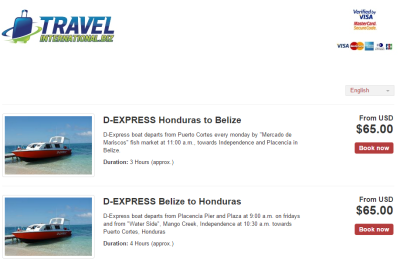 Belize to Honduras boat booking on the D-Express Website