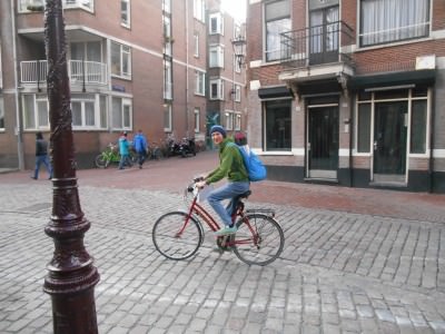Cycling in Amsterdam, Netherlands.