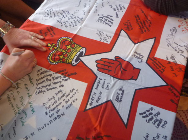 A nice touch - signing a Northern Ireland flag for Jordan. Our Wee Country.