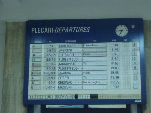 Night time departures from Bucharest including the 19.35 to Chisinau.