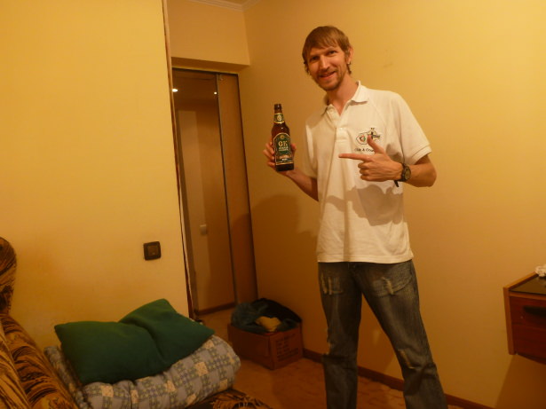 Having a local beer in Transnistria.
