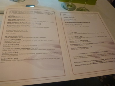 The menu at the Sir Christopher Wren