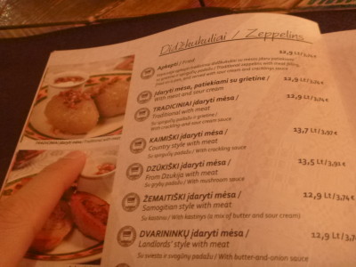 Cepelini on the food menu