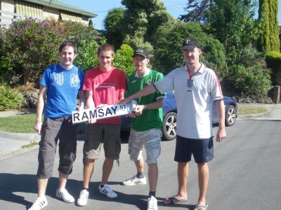 Daniel and I in the middle with Paul and Neil on the edge at Ramsay Street, Melbourne.