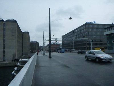 Crossing Knippels Bro Bridge in Copenhagen into Christianshavn.
