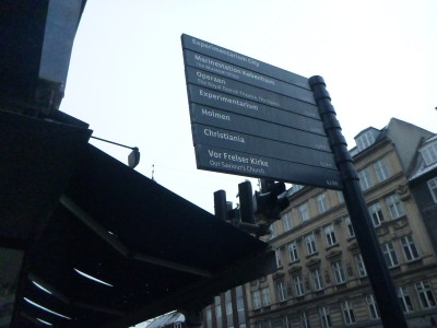 A signpost in Copenhagen for Christiania.