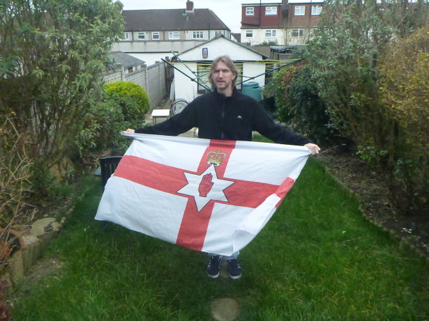 Flying the Northern Ireland flag in Wrythe Public Park in Austenasia.