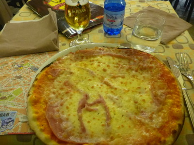 Pizza and beer in Rome, Italy