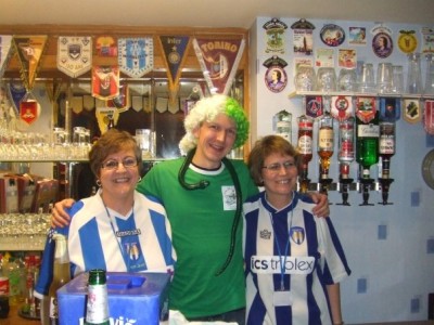 With Jeanette and Lea - the Colchester United bar ladies at the old Layer Road.