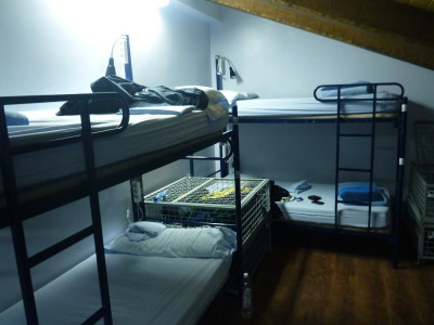 My top floor bunk dorm room at Cat's Hostel