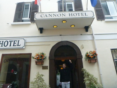 Outside the Cannon Hotel in Gibraltar