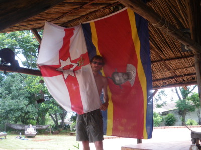 Posing with the Swaziland flag