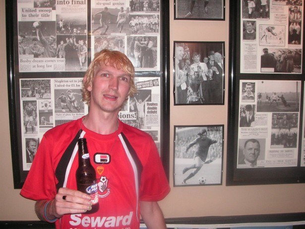 At the George Best Shrine in the Underground Bar, Los Angeles