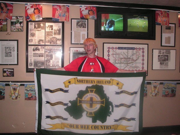 By the George Best Shrine in the Underground Bar and Grill