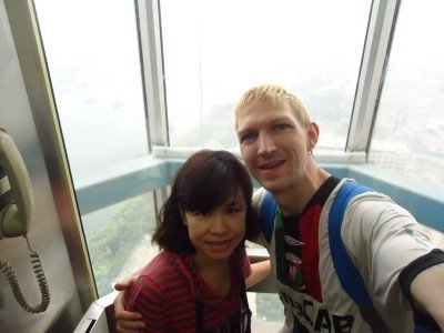 In the lift at the Yanggakdo