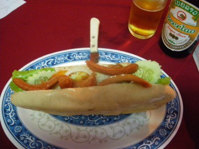 Hot dog and a Beerlao