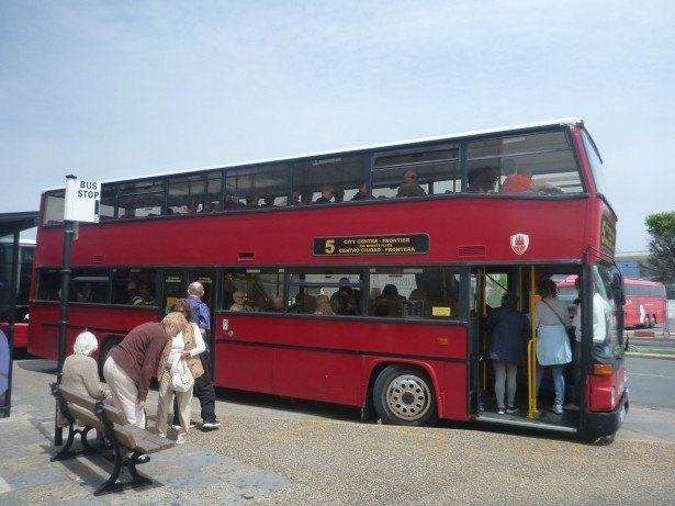 A local bus at the border in Gibraltar