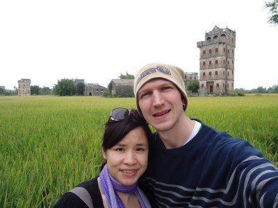 Admiring the rice fields of Zili on route to the Kaiping Diaolou