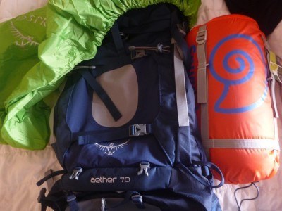 My new Osprey Rucksack and my Snugpak sleeping bag
