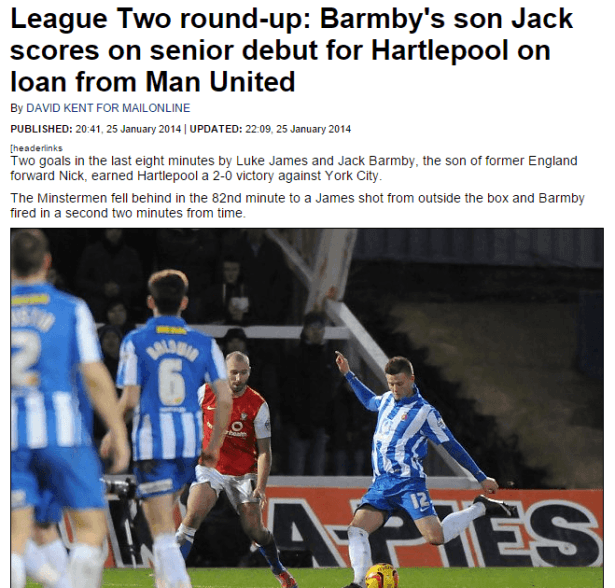 Jack Barmby scores on Hartlepool debut - Daily Mail