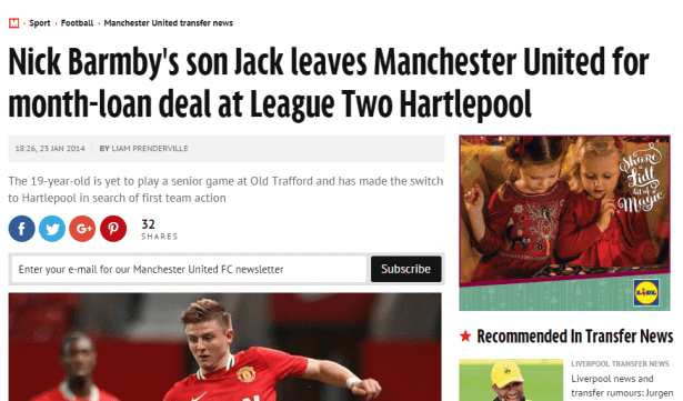 Jack Barmby to Hartlepool - Daily Mirror
