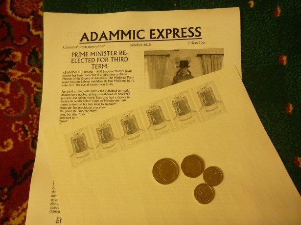 Adammic souvenirs from the Souvenir Shop- newspaper and stamps