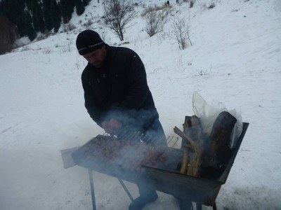 The chef barbecueing the Shaslik