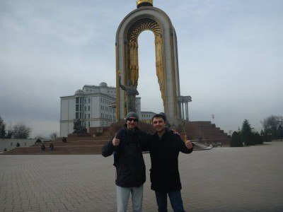 Said and I in front of the superb Isma'il Somoni monument