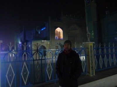 Night fall for the only backpacker at the Blue Mosque