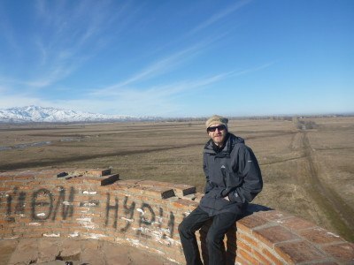Chilling out at the top of Burana Tower, Kyrgyzstan