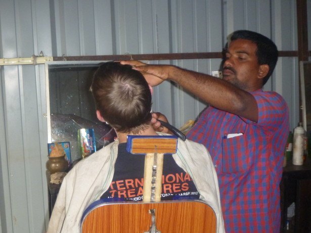 Getting my beard chopped off in Hampi, India