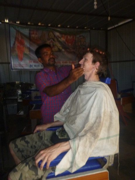 Getting my beard chopped off in Hampi, India