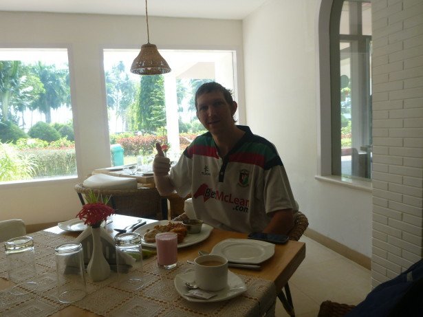 Enjoying breakfast