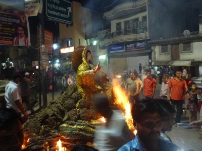 Bonfires burning in Mathura