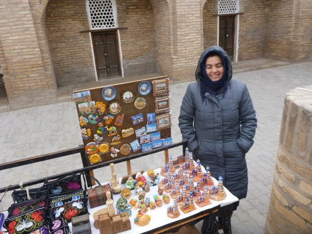 A local saleswoman in lonely, desolate Khiva