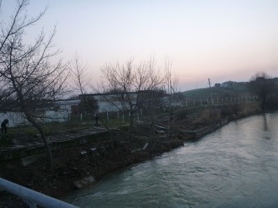The river border between Uzbekistan and Kazakhstan